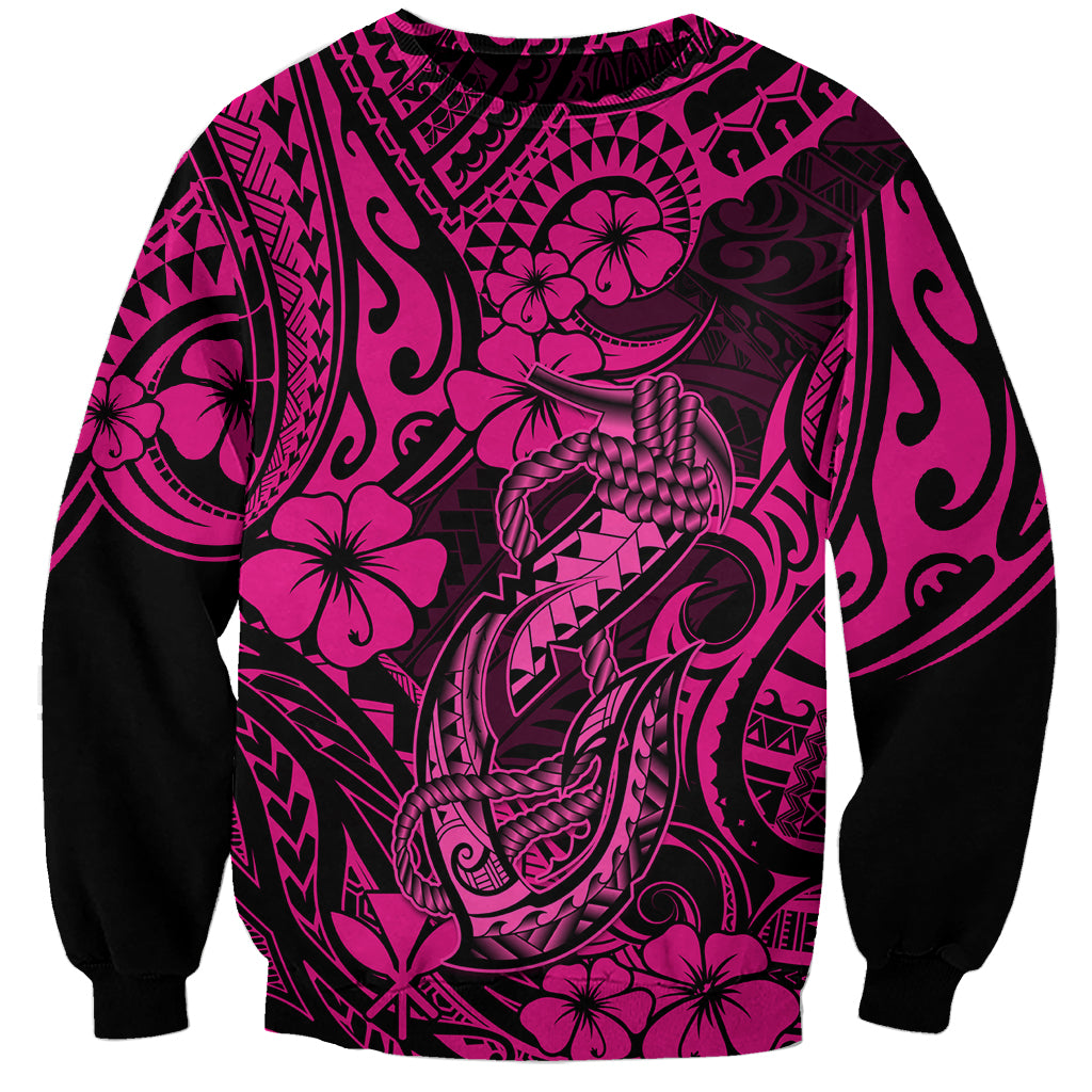 Hawaii Fish Hook Sweatshirt Hibiscus Hawaii Tribal Tattoo Pink Version LT01 Unisex Pink - Polynesian Pride