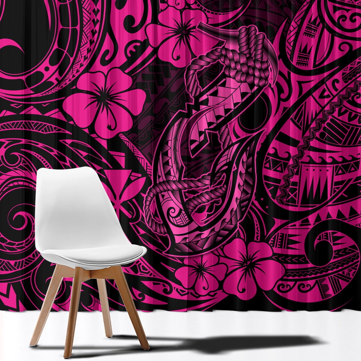 Hawaii Fish Hook Window Curtain Hibiscus Hawaii Tribal Tattoo Pink Version LT01 - Polynesian Pride