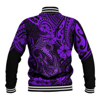 Hawaii Fish Hook Baseball Jacket Hibiscus Hawaii Tribal Tattoo Purple Version LT01 - Polynesian Pride