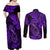 Hawaii Fish Hook Couples Matching Off Shoulder Maxi Dress and Long Sleeve Button Shirts Hibiscus Hawaii Tribal Tattoo Purple Version LT01 - Polynesian Pride