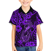 Hawaii Fish Hook Family Matching Tank Maxi Dress and Hawaiian Shirt Hibiscus Hawaii Tribal Tattoo Purple Version LT01 Son's Shirt Purple - Polynesian Pride