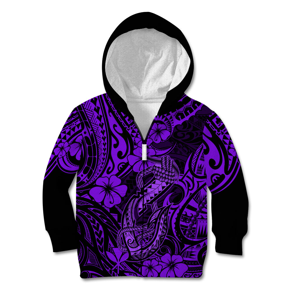 Hawaii Fish Hook Kid Hoodie Hibiscus Hawaii Tribal Tattoo Purple Version LT01 - Polynesian Pride