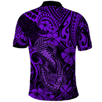 Hawaii Fish Hook Polo Shirt Hibiscus Hawaii Tribal Tattoo Purple Version LT01 - Polynesian Pride