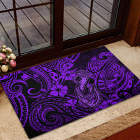 Hawaii Fish Hook Rubber Doormat Hibiscus Hawaii Tribal Tattoo Purple Version LT01 - Polynesian Pride