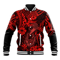 Hawaii Fish Hook Baseball Jacket Hibiscus Hawaii Tribal Tattoo Red Version LT01 Unisex Red - Polynesian Pride
