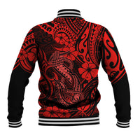 Hawaii Fish Hook Baseball Jacket Hibiscus Hawaii Tribal Tattoo Red Version LT01 - Polynesian Pride