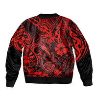Hawaii Fish Hook Bomber Jacket Hibiscus Hawaii Tribal Tattoo Red Version LT01 - Polynesian Pride