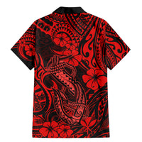 Hawaii Fish Hook Family Matching Mermaid Dress and Hawaiian Shirt Hibiscus Hawaii Tribal Tattoo Red Version LT01 - Polynesian Pride