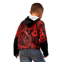 Hawaii Fish Hook Kid Hoodie Hibiscus Hawaii Tribal Tattoo Red Version LT01 - Polynesian Pride
