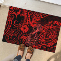 Hawaii Fish Hook Rubber Doormat Hibiscus Hawaii Tribal Tattoo Red Version LT01 - Polynesian Pride