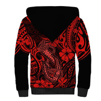 Hawaii Fish Hook Sherpa Hoodie Hibiscus Hawaii Tribal Tattoo Red Version LT01 - Polynesian Pride