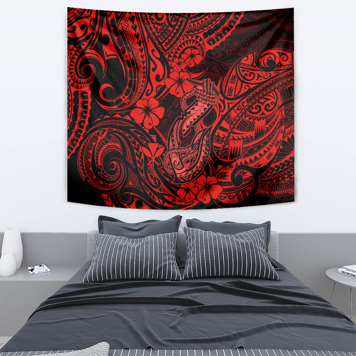 Hawaii Fish Hook Tapestry Hibiscus Hawaii Tribal Tattoo Red Version LT01 - Polynesian Pride