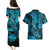 Hawaii Fish Hook Couples Matching Puletasi Dress and Hawaiian Shirt Hibiscus Hawaii Tribal Tattoo Sky Blue Version LT01 - Polynesian Pride