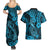 Hawaii Fish Hook Couples Matching Summer Maxi Dress and Hawaiian Shirt Hibiscus Hawaii Tribal Tattoo Sky Blue Version LT01 - Polynesian Pride
