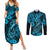 Hawaii Fish Hook Couples Matching Summer Maxi Dress and Long Sleeve Button Shirts Hibiscus Hawaii Tribal Tattoo Sky Blue Version LT01 Blue - Polynesian Pride