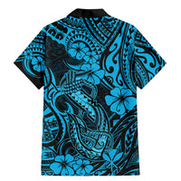 Hawaii Fish Hook Family Matching Mermaid Dress and Hawaiian Shirt Hibiscus Hawaii Tribal Tattoo Sky Blue Version LT01 - Polynesian Pride