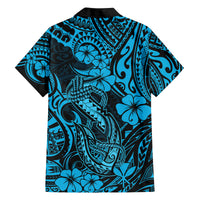 Hawaii Fish Hook Family Matching Summer Maxi Dress and Hawaiian Shirt Hibiscus Hawaii Tribal Tattoo Sky Blue Version LT01 - Polynesian Pride