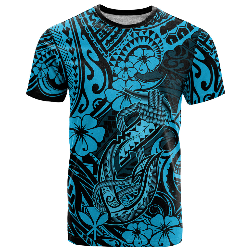blue polynesian fish hook Hawaii Fish Hook T Shirt Hibiscus Hawaii Tribal Tattoo Sky Blue Versio