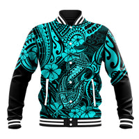 Hawaii Fish Hook Baseball Jacket Hibiscus Hawaii Tribal Tattoo Turquoise Version LT01 Unisex Turquoise - Polynesian Pride