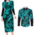 Hawaii Fish Hook Couples Matching Long Sleeve Bodycon Dress and Long Sleeve Button Shirts Hibiscus Hawaii Tribal Tattoo Turquoise Version LT01 Turquoise - Polynesian Pride