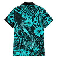 Hawaii Fish Hook Family Matching Summer Maxi Dress and Hawaiian Shirt Hibiscus Hawaii Tribal Tattoo Turquoise Version LT01 - Polynesian Pride