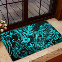 Hawaii Fish Hook Rubber Doormat Hibiscus Hawaii Tribal Tattoo Turquoise Version LT01 - Polynesian Pride