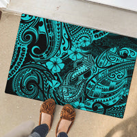 Hawaii Fish Hook Rubber Doormat Hibiscus Hawaii Tribal Tattoo Turquoise Version LT01 - Polynesian Pride
