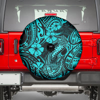 Hawaii Fish Hook Spare Tire Cover Hibiscus Hawaii Tribal Tattoo Turquoise Version LT01 - Polynesian Pride