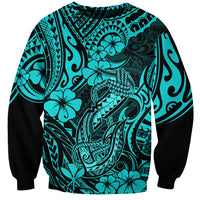Hawaii Fish Hook Sweatshirt Hibiscus Hawaii Tribal Tattoo Turquoise Version LT01 Unisex Turquoise - Polynesian Pride