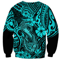 Hawaii Fish Hook Sweatshirt Hibiscus Hawaii Tribal Tattoo Turquoise Version LT01 - Polynesian Pride