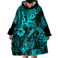 Hawaii Fish Hook Wearable Blanket Hoodie Hibiscus Hawaii Tribal Tattoo Turquoise Version LT01 - Polynesian Pride