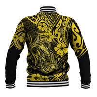 Hawaii Fish Hook Baseball Jacket Hibiscus Hawaii Tribal Tattoo Yellow Version LT01 - Polynesian Pride