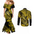 Hawaii Fish Hook Couples Matching Mermaid Dress and Long Sleeve Button Shirts Hibiscus Hawaii Tribal Tattoo Yellow Version LT01 - Polynesian Pride