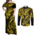 Hawaii Fish Hook Couples Matching Off Shoulder Maxi Dress and Long Sleeve Button Shirts Hibiscus Hawaii Tribal Tattoo Yellow Version LT01 Yellow - Polynesian Pride