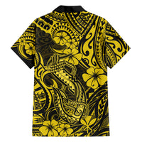 Hawaii Fish Hook Family Matching Short Sleeve Bodycon Dress and Hawaiian Shirt Hibiscus Hawaii Tribal Tattoo Yellow Version LT01 - Polynesian Pride
