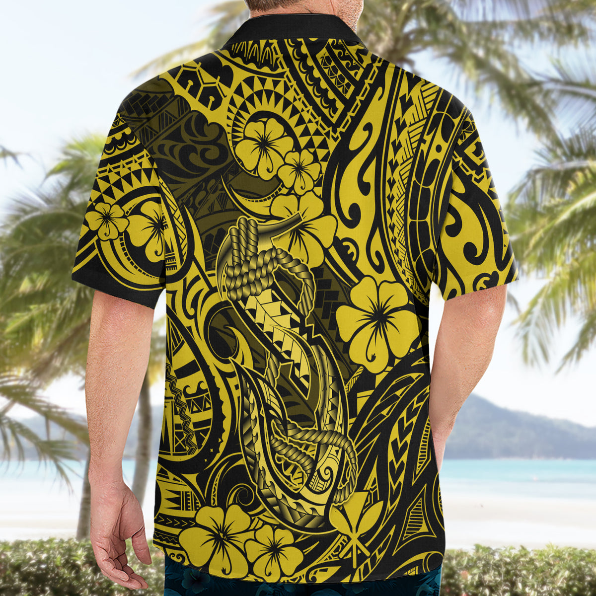Hawaii Fish Hook Hawaiian Shirt Hibiscus Hawaii Tribal Tattoo Yellow Version LT01 - Polynesian Pride