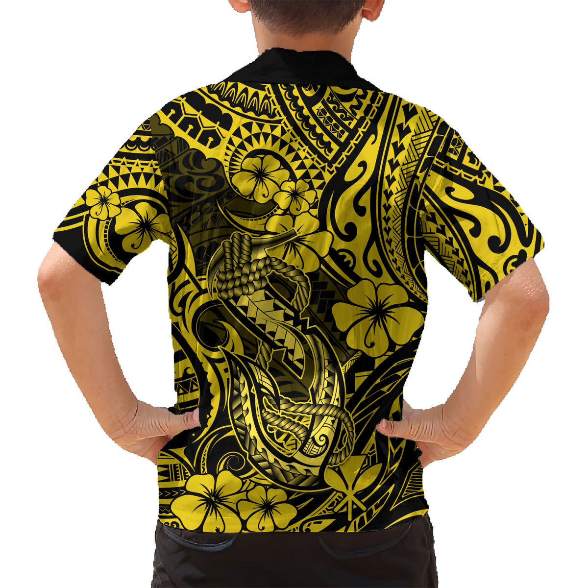 Hawaii Fish Hook Hawaiian Shirt Hibiscus Hawaii Tribal Tattoo Yellow Version LT01 - Polynesian Pride