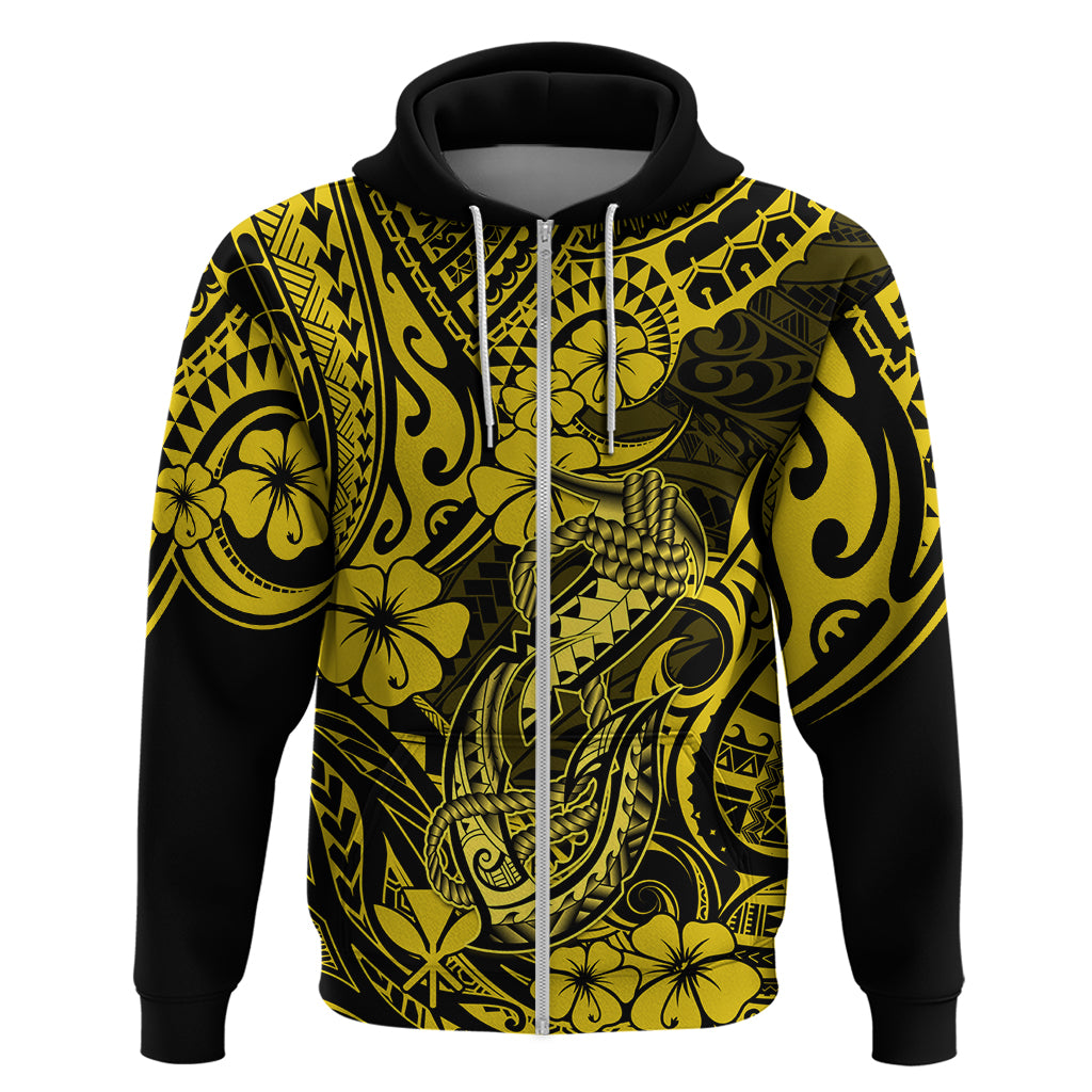 Hawaii Fish Hook Hoodie Hibiscus Hawaii Tribal Tattoo Yellow Version LT01 Zip Hoodie Yellow - Polynesian Pride