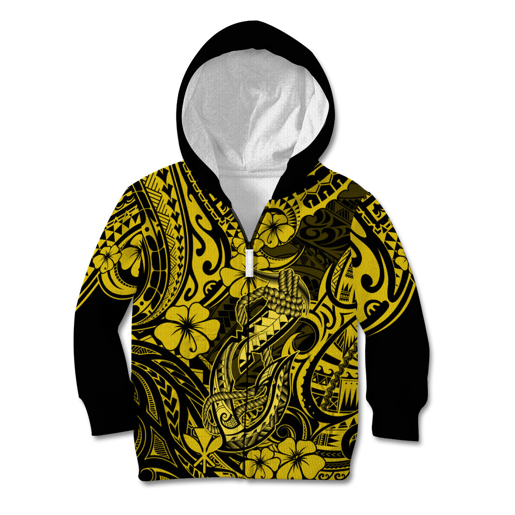 Hawaii Fish Hook Kid Hoodie Hibiscus Hawaii Tribal Tattoo Yellow Version LT01 - Polynesian Pride