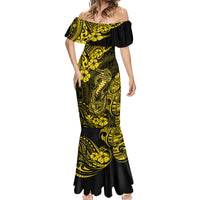 Hawaii Fish Hook Mermaid Dress Hibiscus Hawaii Tribal Tattoo Yellow Version LT01 - Polynesian Pride