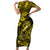 Hawaii Fish Hook Short Sleeve Bodycon Dress Hibiscus Hawaii Tribal Tattoo Yellow Version LT01 Long Dress Yellow - Polynesian Pride