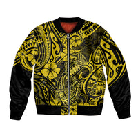 Hawaii Fish Hook Sleeve Zip Bomber Jacket Hibiscus Hawaii Tribal Tattoo Yellow Version LT01 Unisex Yellow - Polynesian Pride