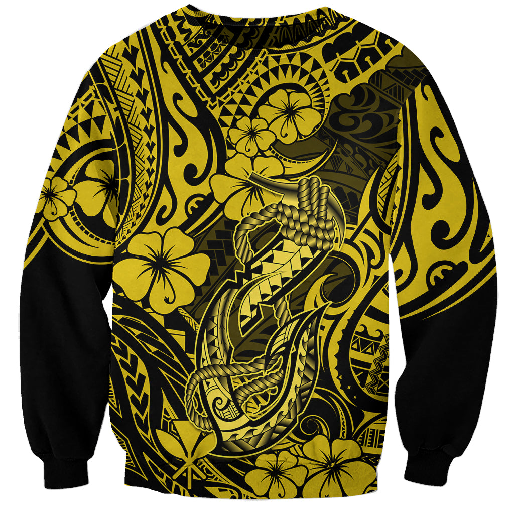 Hawaii Fish Hook Sweatshirt Hibiscus Hawaii Tribal Tattoo Yellow Version LT01 Unisex Yellow - Polynesian Pride