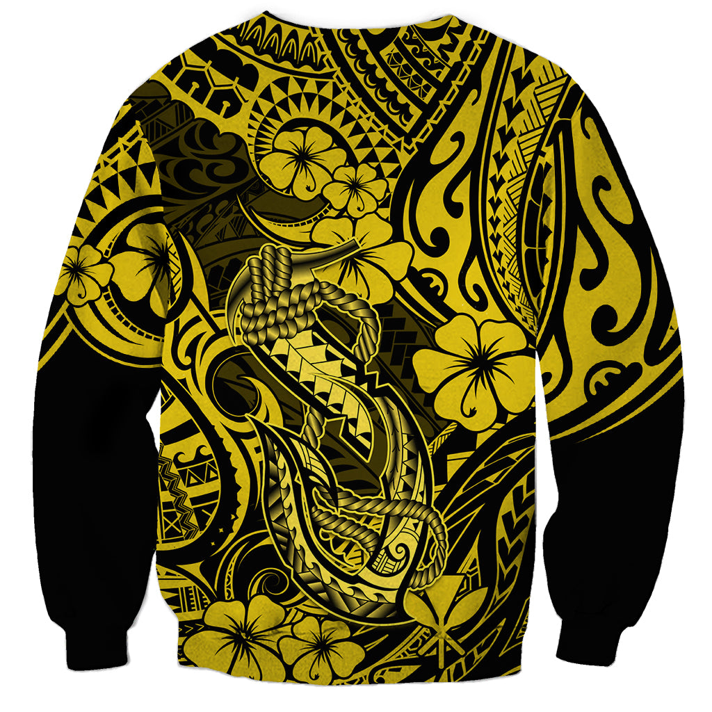 Hawaii Fish Hook Sweatshirt Hibiscus Hawaii Tribal Tattoo Yellow Version LT01 - Polynesian Pride