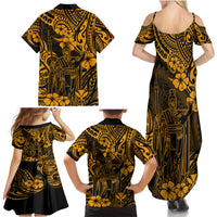 Hawaii King Kamehameha Family Matching Summer Maxi Dress and Hawaiian Shirt Polynesian Pattern Gold Version LT01 - Polynesian Pride