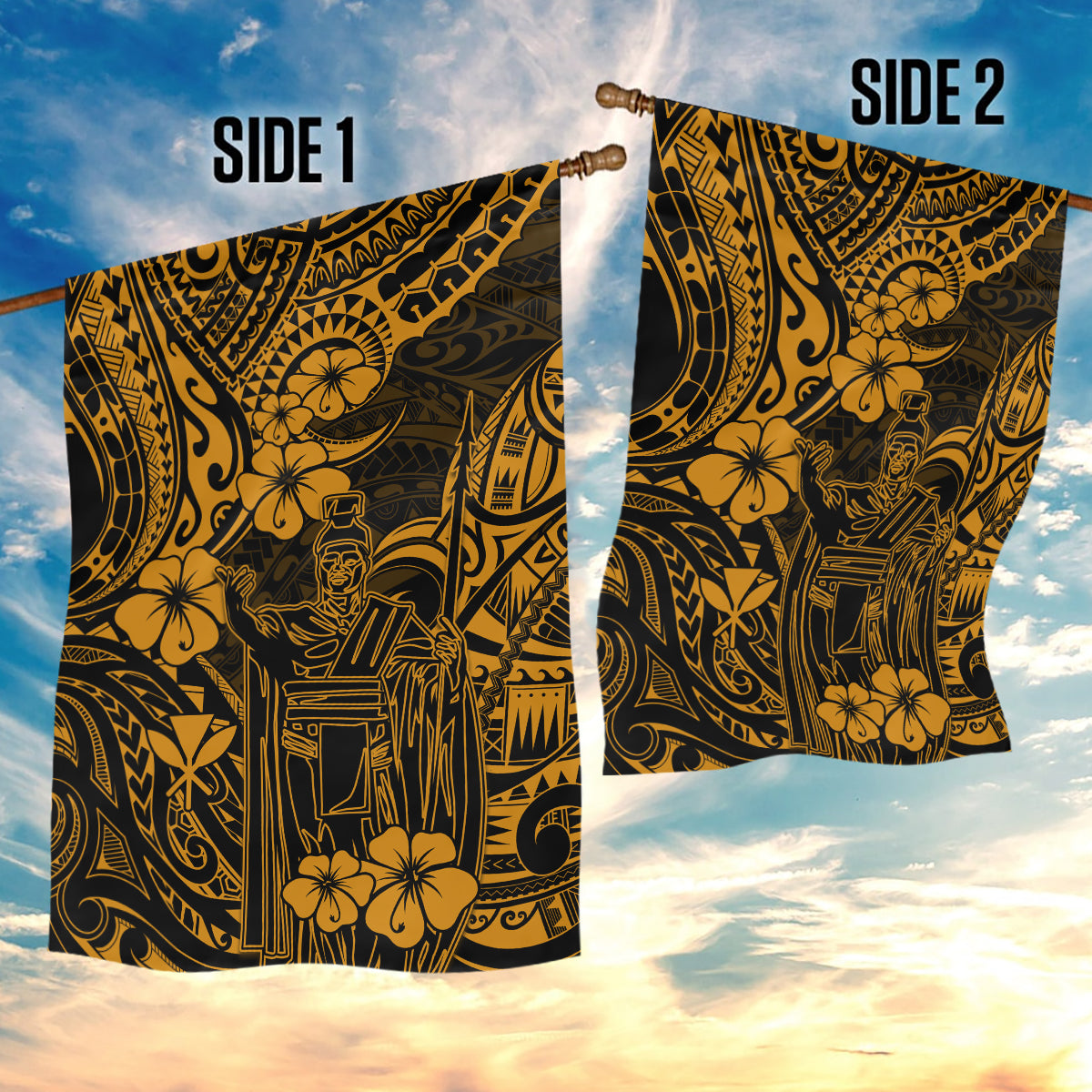 Hawaii King Kamehameha Garden Flag Polynesian Pattern Gold Version LT01 - Polynesian Pride