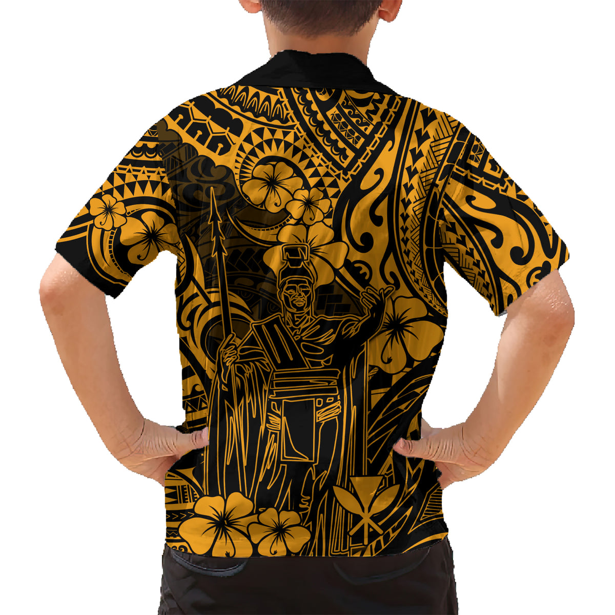 Hawaii King Kamehameha Kid Hawaiian Shirt Polynesian Pattern Gold Version LT01 - Polynesian Pride