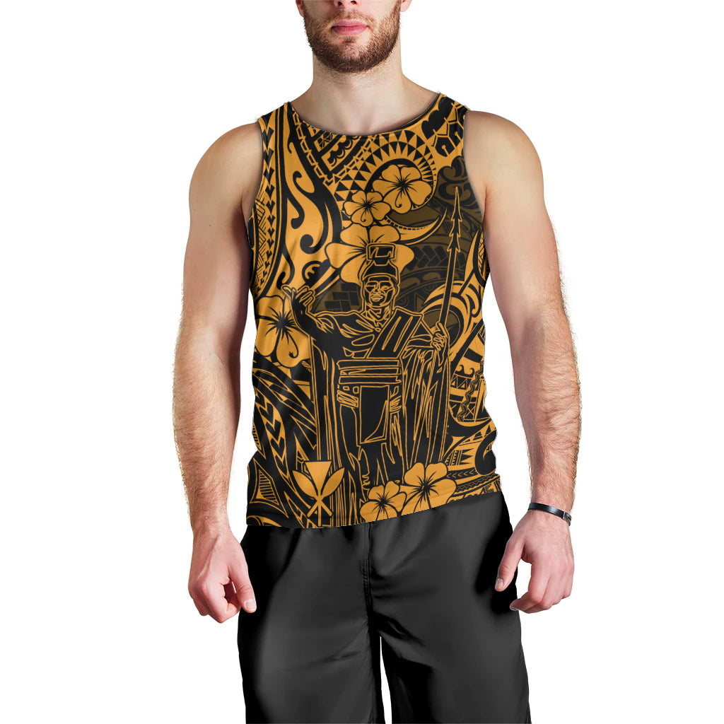 Hawaii King Kamehameha Men Tank Top Polynesian Pattern Gold Version LT01 - Polynesian Pride