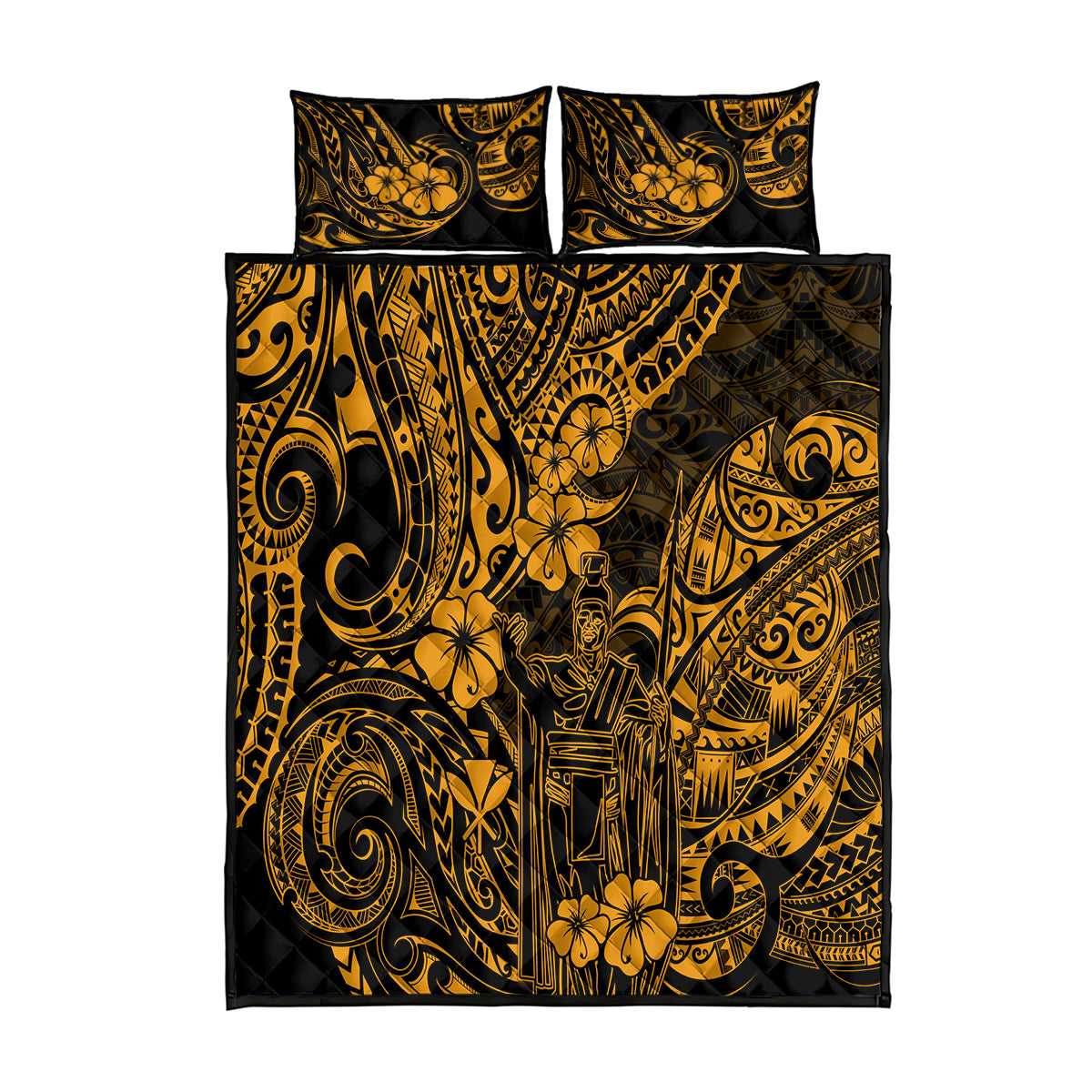 Hawaii King Kamehameha Quilt Bed Set Polynesian Pattern Gold Version LT01 Gold - Polynesian Pride
