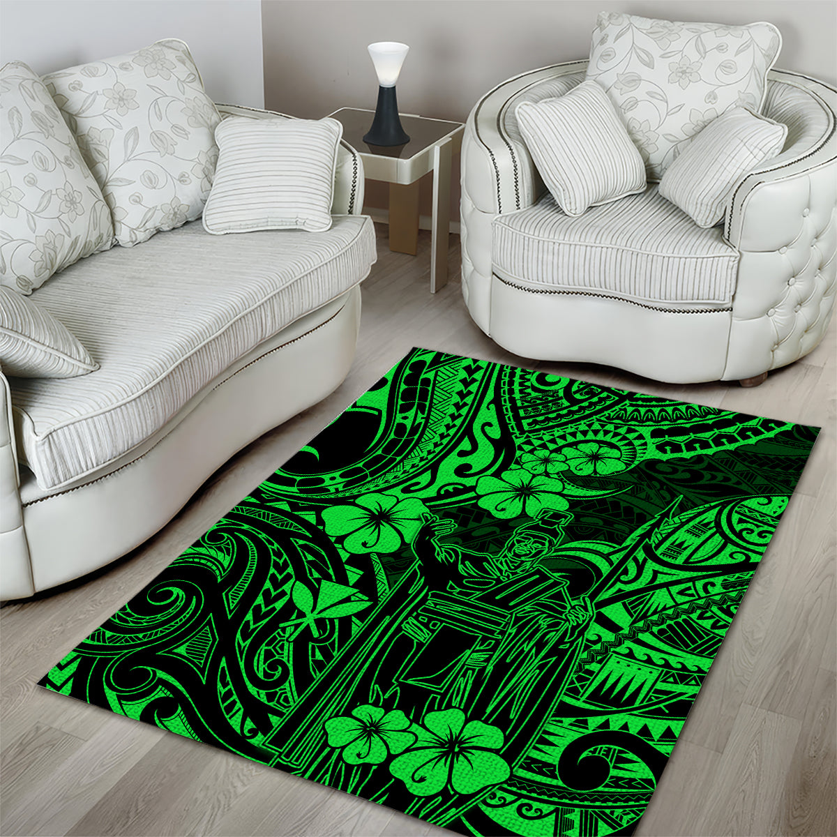 Hawaii King Kamehameha Area Rug Polynesian Pattern Green Version LT01 - Polynesian Pride
